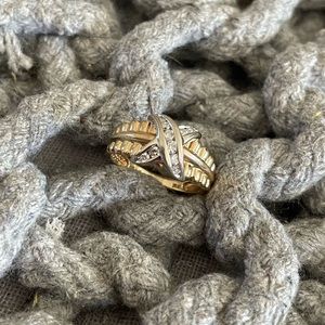 SOLD. Genuine diamond “X” ring 14k Y/G